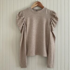 Zara Puff Sleeve Pearl Embellished Top